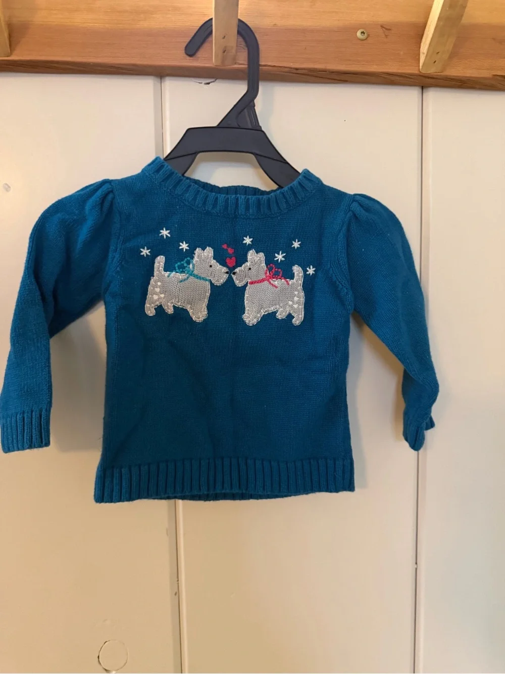 Vintage OshKosh B’gosh Girl 9M Scottie Dog Teal Knit Sweater Y2K